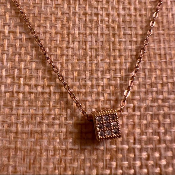 Dainty rose gold dice necklace with sparkly stones - Picture 1 of 6